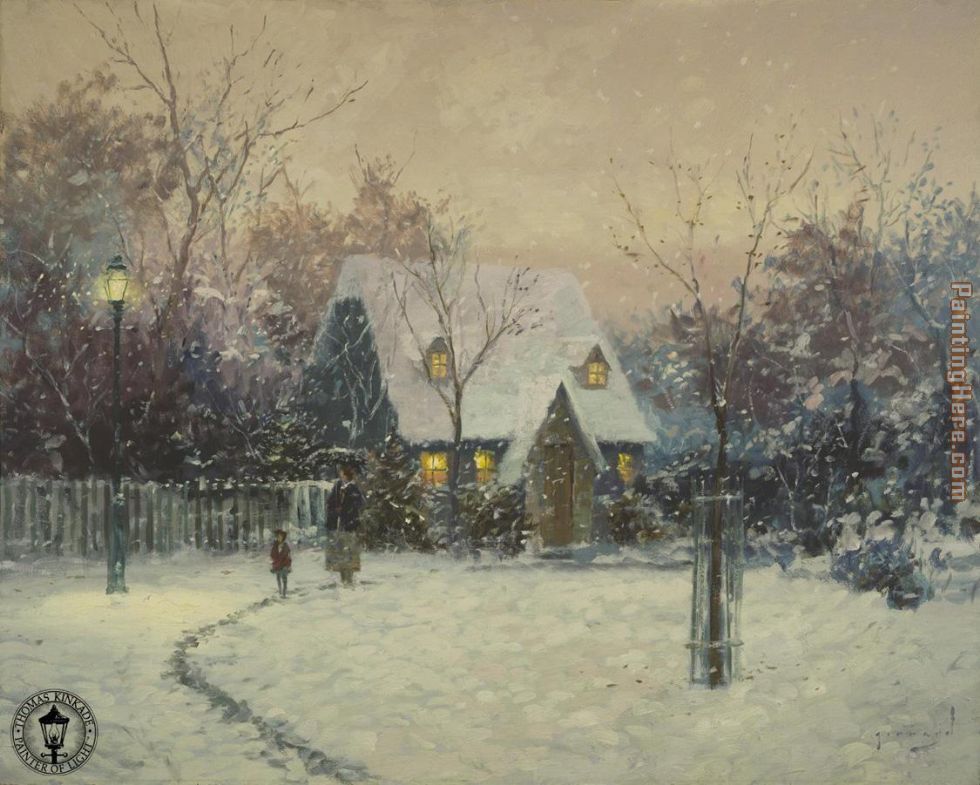 A Winter's Cottage painting - Thomas Kinkade A Winter's Cottage art painting